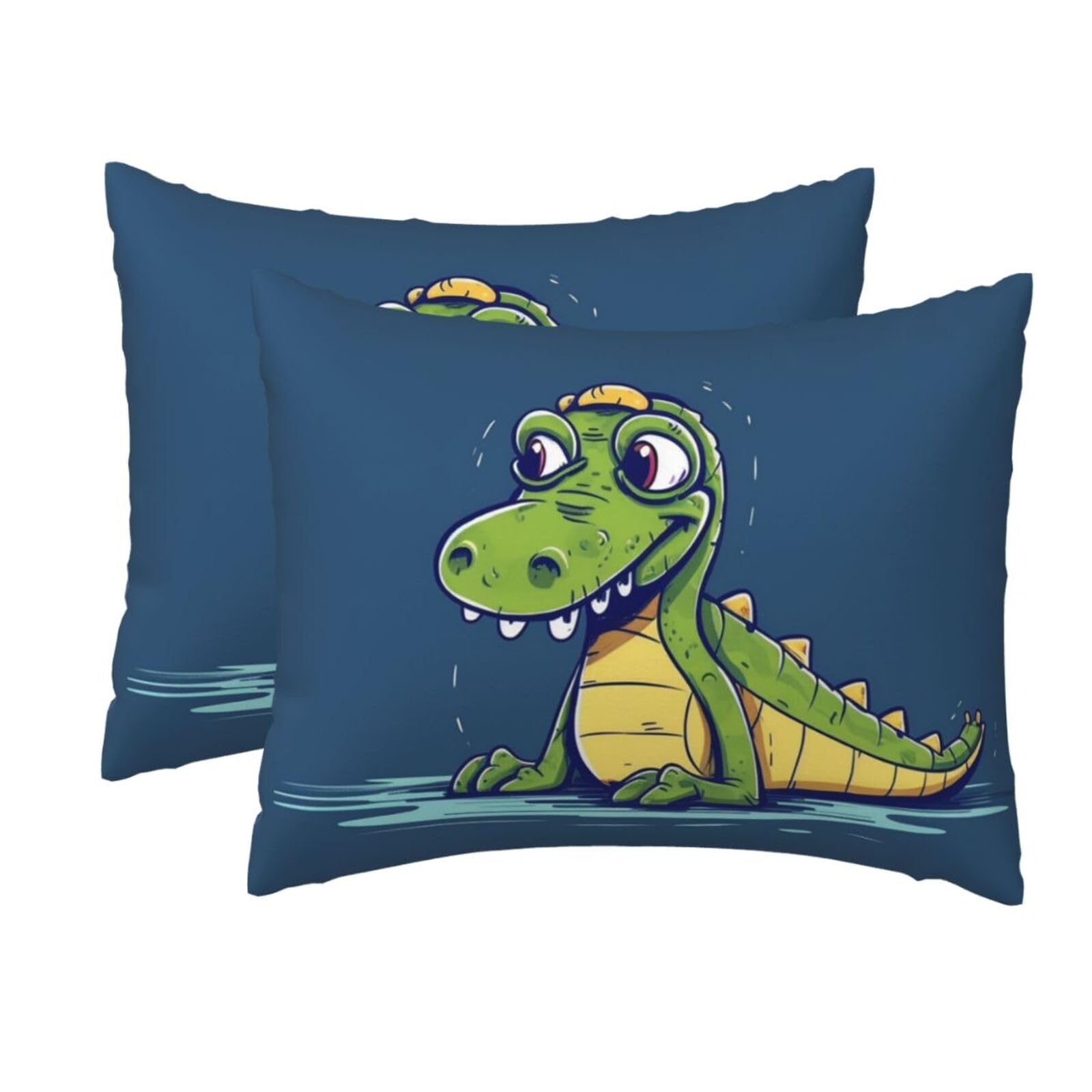 2 Pack Standard Size Pillow Cases for Hair and Skin Soft Breathable Pillow Case Covers with Hidden Zipper Cartoon Crocodile Pillowcase 20x26 Inches Pillow Cover for Sleeping Gift