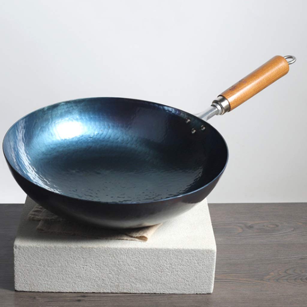 Schmiedeeiserner Bratpfannen-Wok, Haushaltsbackform, blauer unbeschichteter Wok, antihaftbeschichtete Pfanne, für Gasherd, 32 cm