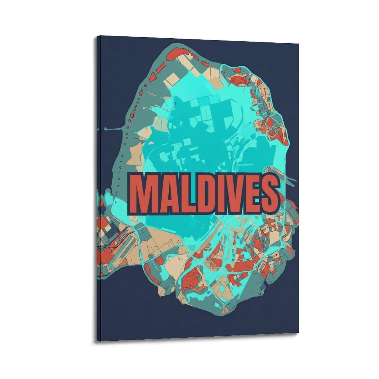 XKUGA Vintage Coastal Maldives Atoll Map Travel Poster Modern Decorative Canvas Prints - Ideal Wall Art for Family, Man Cave, Game Room, Boys & Girls Bedroom 16x24inch(40x60cm)