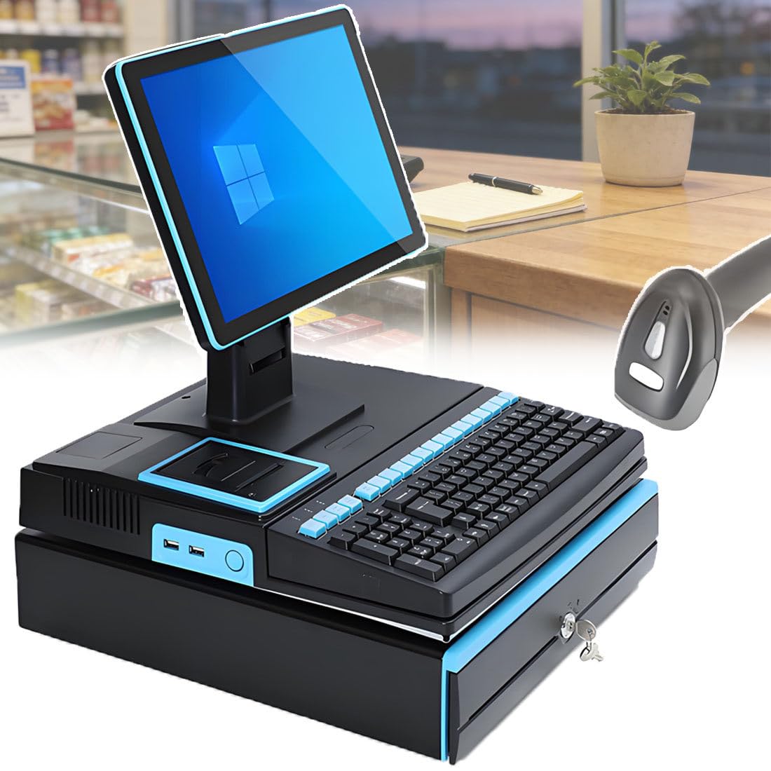 Inteligentna Kasa Fiskalna Ekranem Dotykowym,Cyfrowy Skaner Kas Fiskalnych,15,6-Calowy System Pos Ekranem Dotykowym,Wszystkie Jednym Systemie Pos Handlu Detalicznego bbsingle-i7128GB