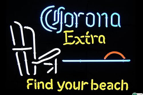 Miniatura 1 de Corona Extra - Letrero de neón con texto en inglés "Find Your Beach", tubo de cristal real, para bar de cerveza, pub, decoración de sala de juegos,