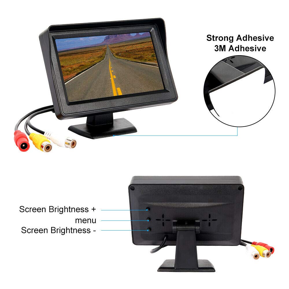 4,3 Pouces HD Écran de Moniteur de recul de Voiture pour remorque 12V-30V | Riloer Moniteur LCD TFT couleur numérique pour remorque de camion d'autobus de voiture pour caméra de recul de stationnement