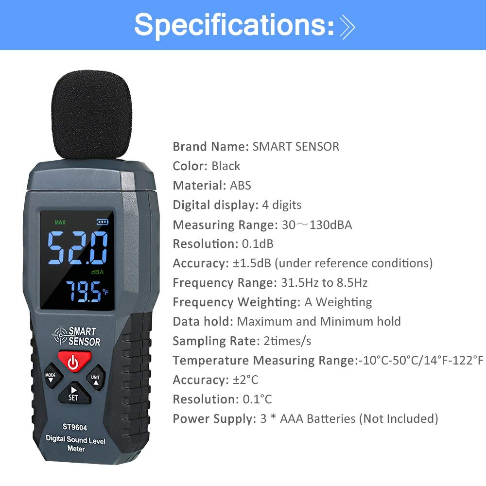 Sonometro Mini Sonómetro Digital Display medidor de Ruido Instrumento de medición acústica Decibel Tester 30-130dBA