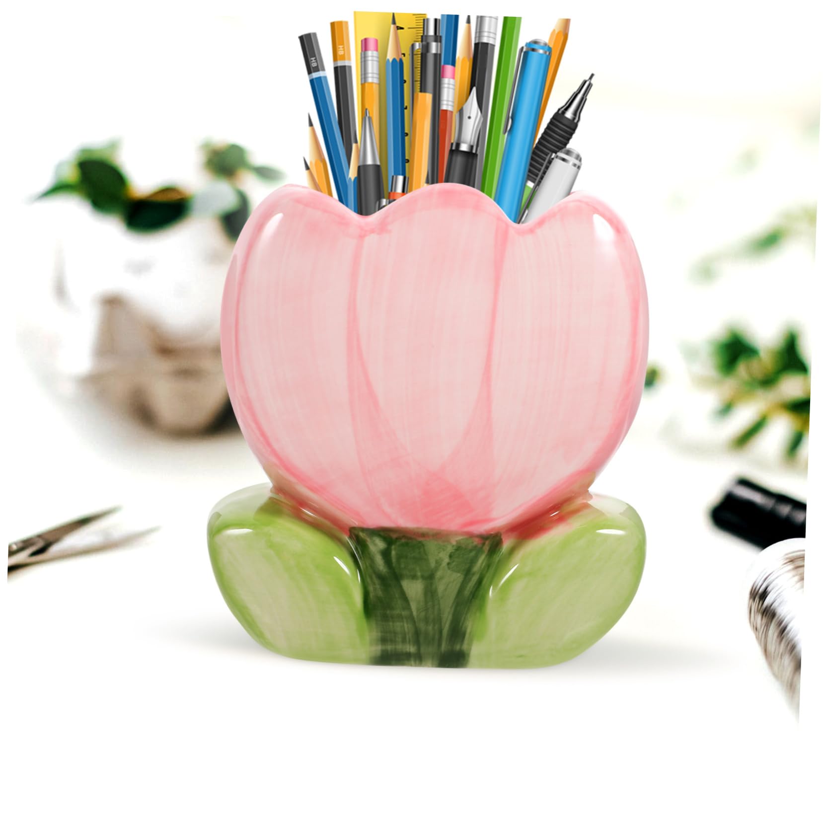 Organizador De Escritorio Tulipán Contenedor De Papelería De Cerámica Portalápices Práctico Resistente y Antideslizante Versátil Para Lápices y Más