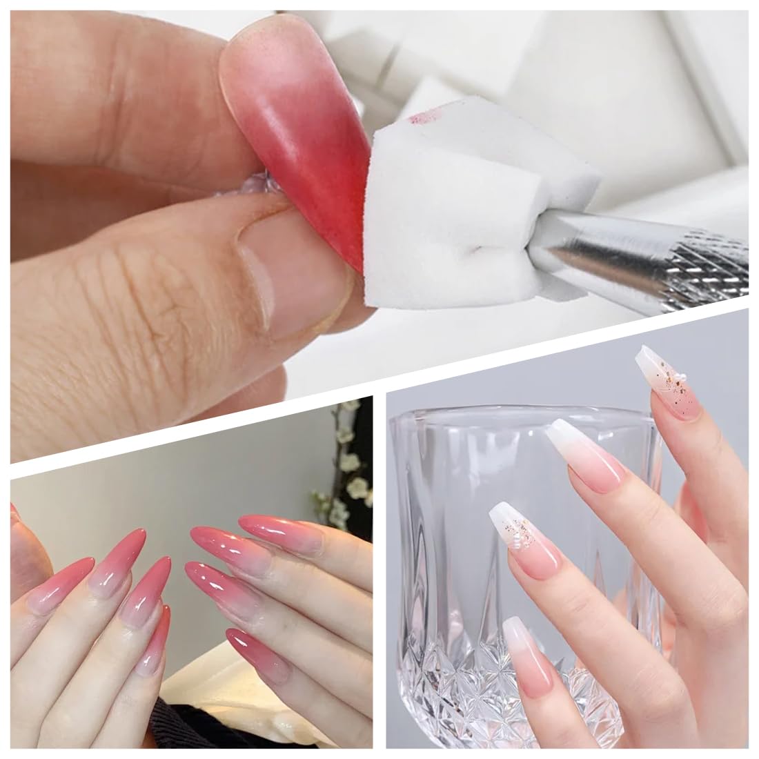 YUZNA 200 Spugne per Nail Art, Accessori per Nail Art, Pennello Ombre, con 1PCS Pinza Pennello per Sponge, Applicatore Fai Da Te(Bianco)