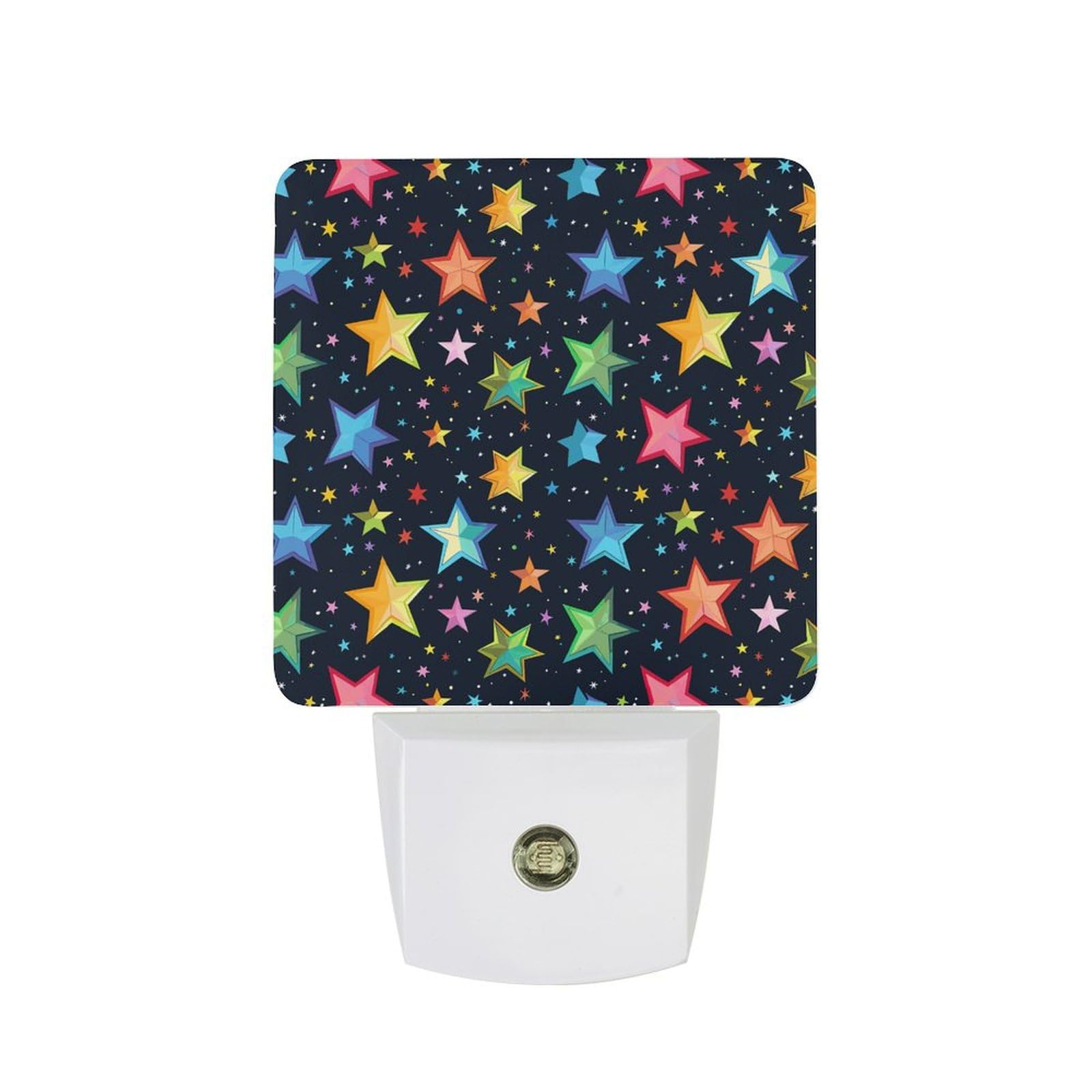 Plug in Night Light,Simple Colorful Stars Print Night Lights Plug in Wall with Dusk to Dawn Photocell Sensor,LED Nightlights for Hallway Stairs Living Room Bedroom Decor,0.5 W Warm White