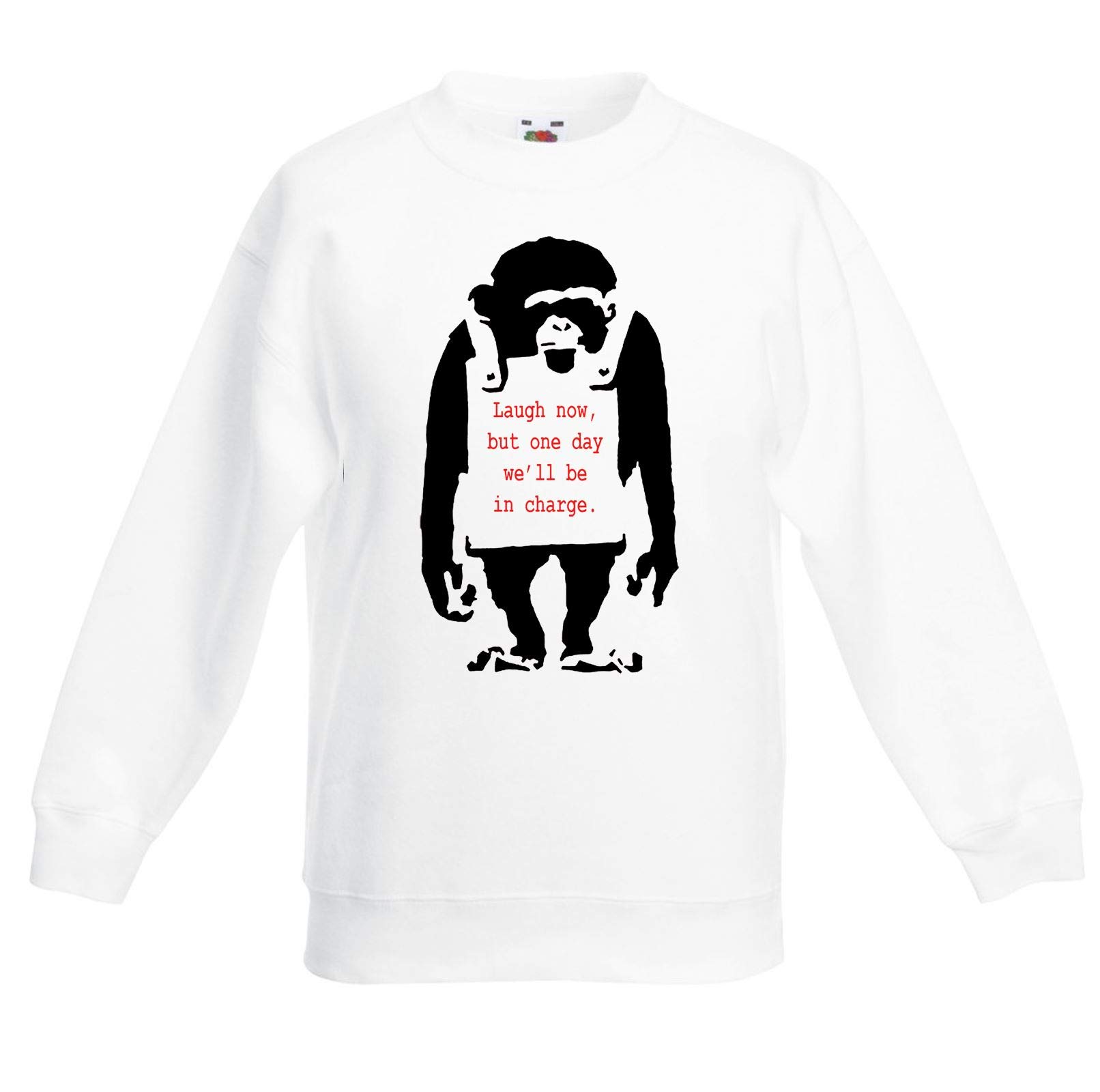 Tribal T-Shirts Banksy Laugh Now Monkey Graffiti Children's Toddler Kids Sweatshirt Jumper (3 to 4, White)