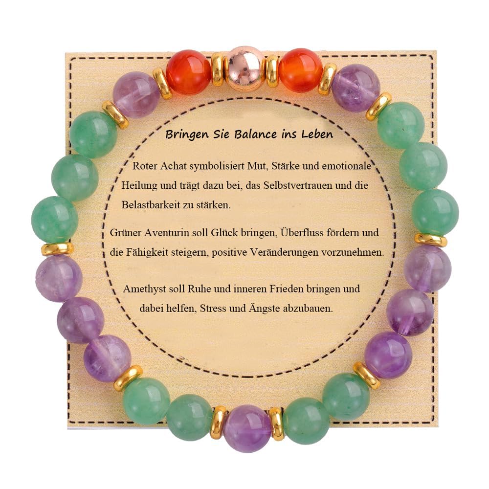 UEUC Heilstein-Perlenarmband für Frauen, Armband mit natürlichen Edelsteinen, Gleichgewichtsschutz, spirituelles Kristallperlenarmband zur Angstlinderung mit Bedeutungskarte(#45)