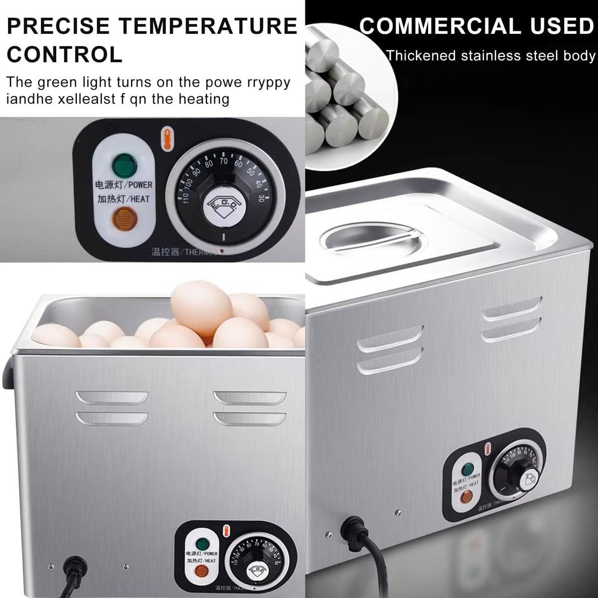 Commercial Egg Boiler,2600W Electric Egg Cooker with Mesh Basket, 60 Pcs Large Capacity,30~110°C Temperature Control & 0-60 Min Timer,Stainless Steel Poached Egg Maker,for Restaurant 5