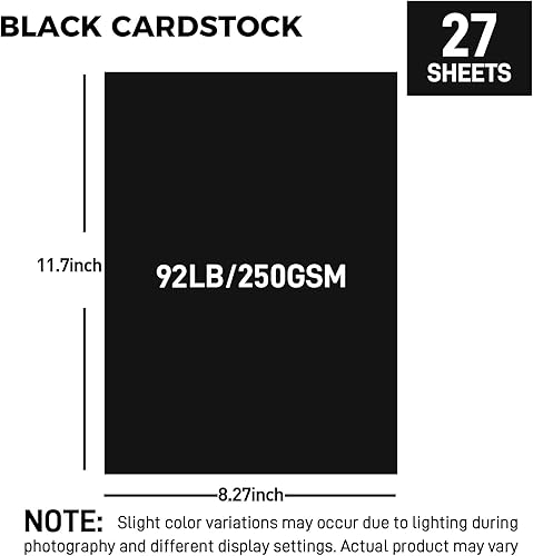 Miniatura 8 de Koogel 27 hojas de papel de cartulina negra de 8.27 x 11.7 pulgadas, tamaño A4, cartulina pesada de 92 libras/8.82 oz/m² para hacer tarjetas,