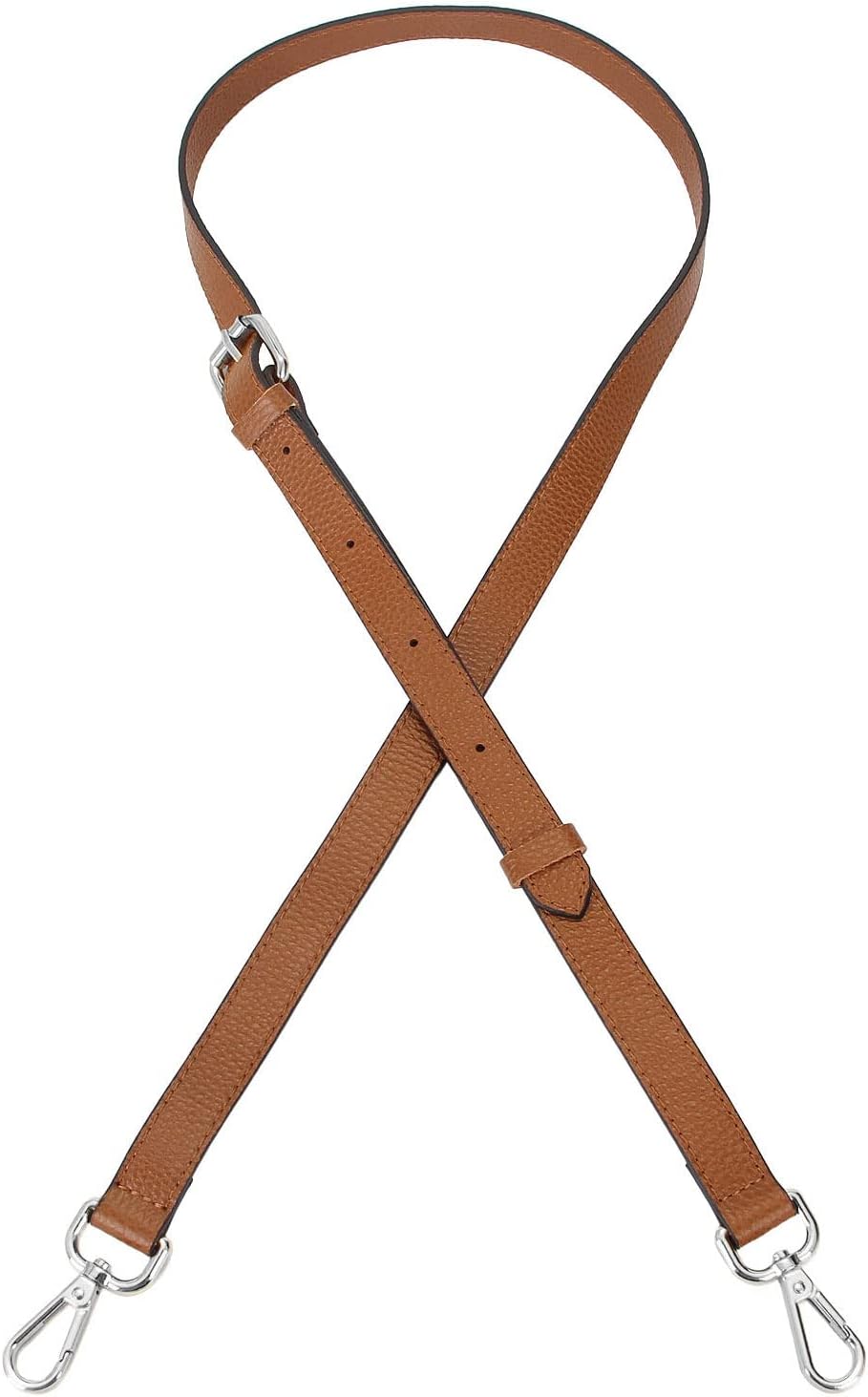 LIVE UP Full Grain Leather Adjustable Replacement Cross Body Purse Shoulder Strap Handbag Bag Wallet, 2/3” Wide(Brown-Silver Lock)
