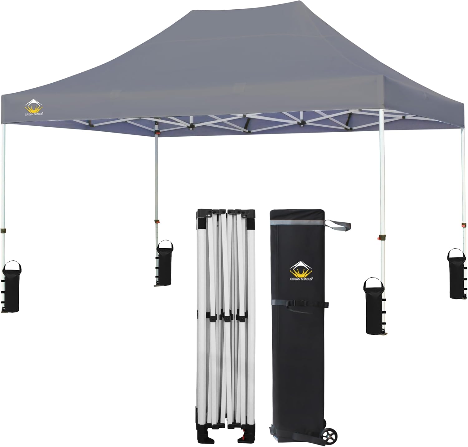 CROWN SHADES 10×15 Pop Up Cover Tent, Thicken Body Industrial Heavy Obligation Tent, 8 Stakes & 4 Sandbags & 4 Ropes, Outside Canopies for Occasions, Events,Gray