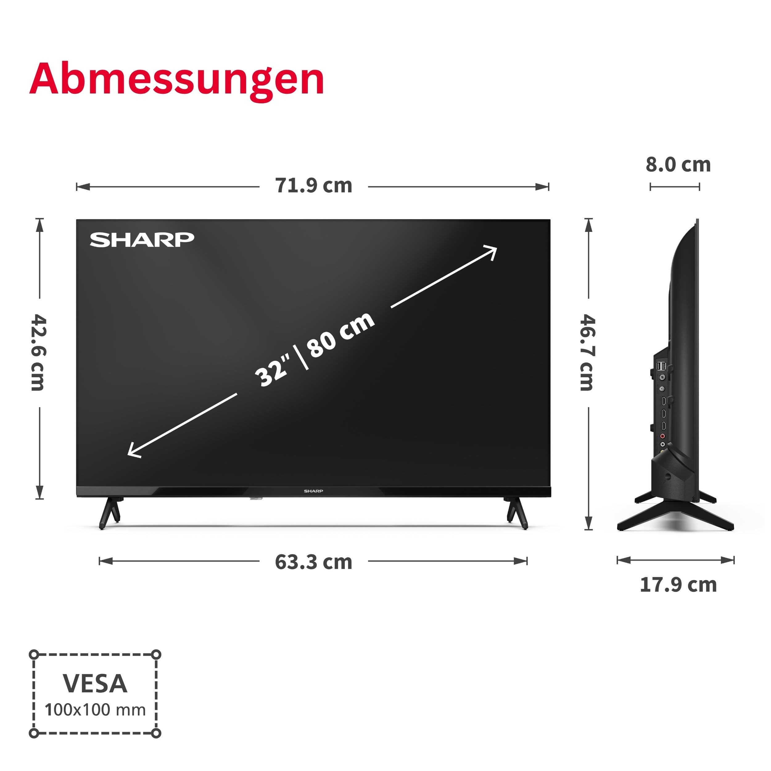 SHARP 32HA1705E 32 Zoll Fernseher - LED TV mit HD Auflösung und integriertem Triple-Tuner DVB-C/-T2/-S2 (2026)