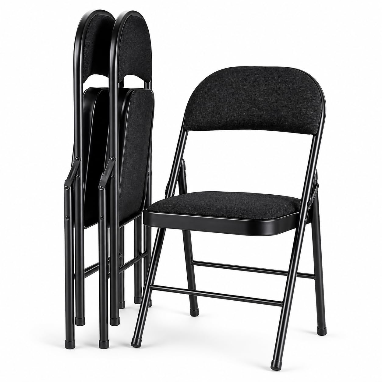 Build Rapido Folding Chair  Padded Metal Chair with Cushioned Seat, Foldable Steel Frame  Indoor Outdoor Guest Seating (Black 3 Packs)
