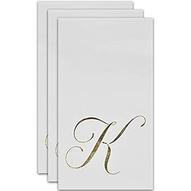Gift Boutique 100 Gold Monogram Guest Napkins Letter K Disposable Paper Hand Towels Metallic Foil for Bathroom Powder Room Wedding Baby Shower Party