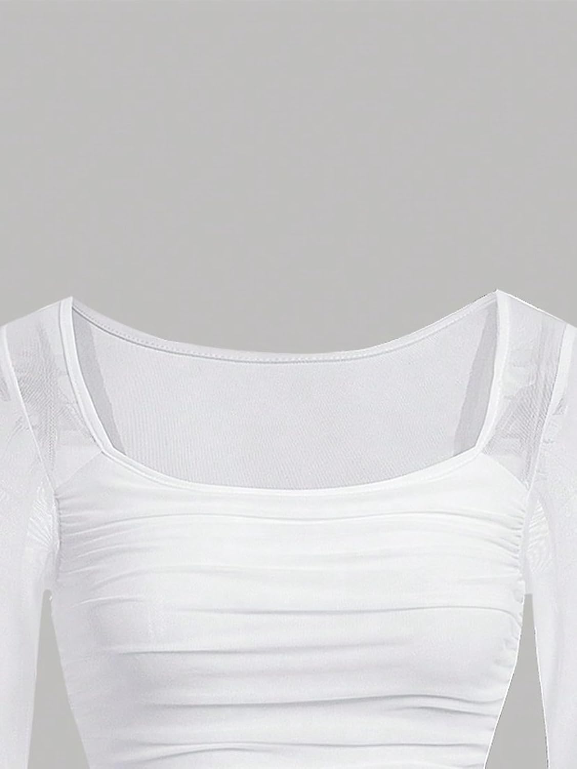 Floerns Girls Bell Long Sleeve Square Neck Asymmetrical Hem Mesh Ruched Crop Tops Tees - Image 2