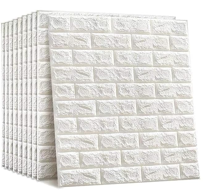 Image of STL Brick Wallpaper - Self Adhesive Pe Foam Brick Design 3D Wall Stickers /DIY Wallpaper for Home Hotel Living Room Bedroom & Cafe (70 X 77Cm, Appx. 5.8Sq Feet) (White-Pack of 20)