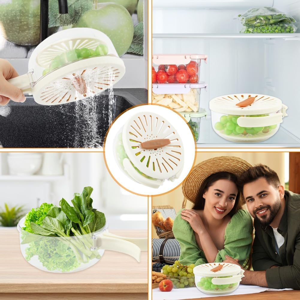 Bol de lavage multifonction pour fruits et légumes avec couvercle, égouttoir et passoire, bol de cuisine pliable pour mélanger la salade, égoutter les fruits, légumes, stockage des aliments