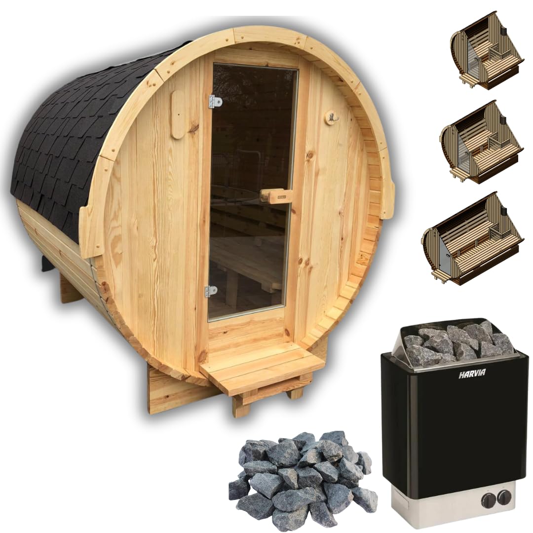 Fasssauna inkl. Ofen und Saunasteine für 1-2 Personen Gartensauna Saunafass Outdoor aus hochwertigem Kiefernholz Außensauna (Mini)