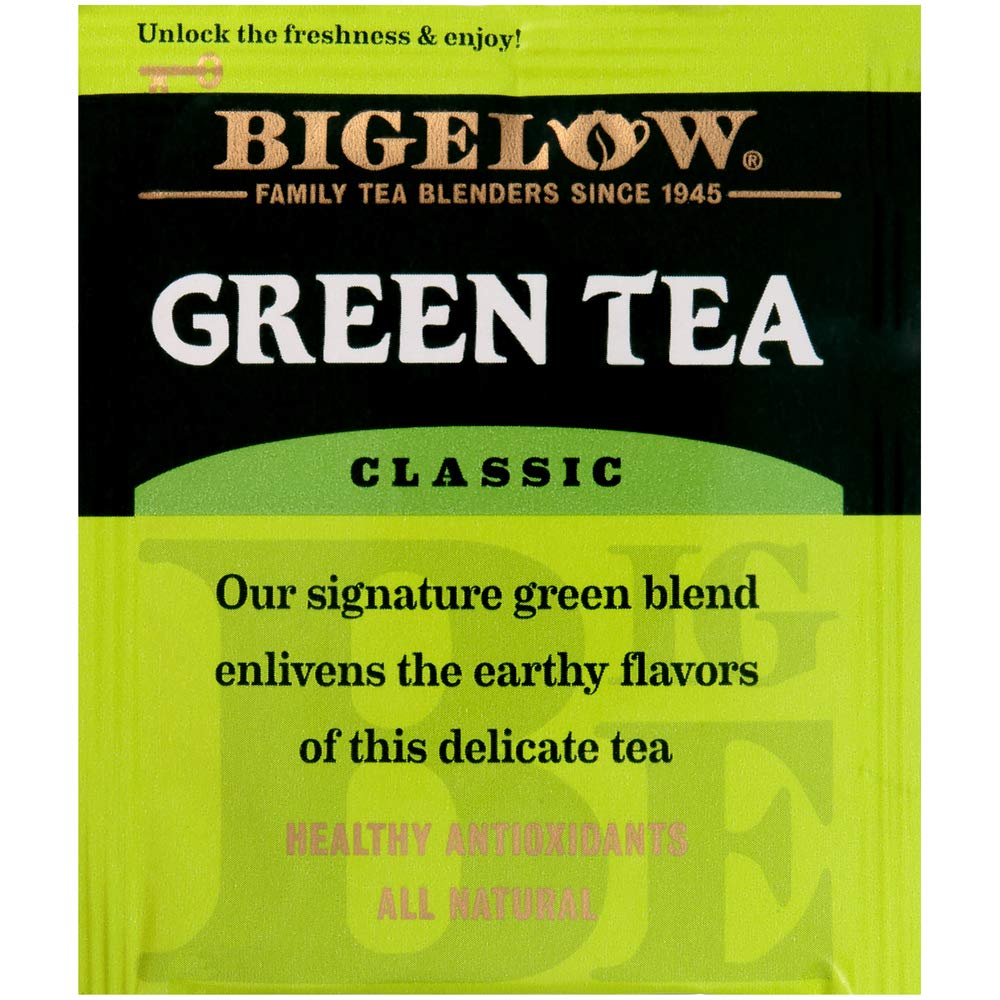 Bigelow Green Tea 28-Count Boxes (Pack of 6) Premium Bagged Green Tea Bright Antioxidant-Rich All Natural Medium-Caffeine Tea in Individual Foil-Wrapped Bags