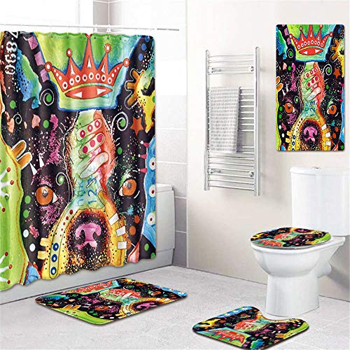 Claean-Acces-Home Badezimmerteppich-Set 5 Stück 3D Hund Duschvorhang/Badematte/Toilettenkissen Set Charakter Muster Anti…