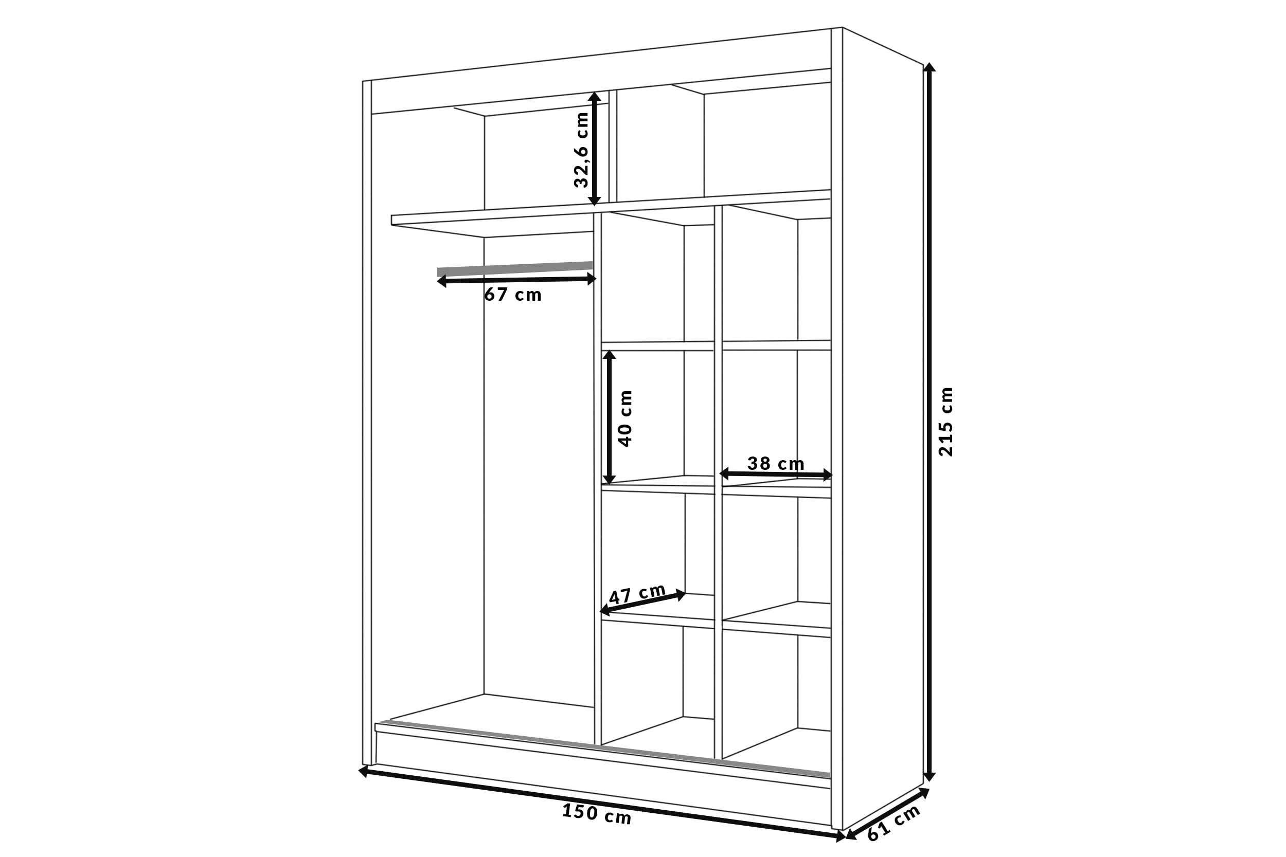Margaret Hadas24 Kleiderschrank Padwa 150 mit Spiegel, Organizer, Mehrzweckschrank, Schwebetürenschrank, Garderobenschrank, Kleiderstange, Kleiderständer, Flurschrank, Schrank, 2-türig, braun