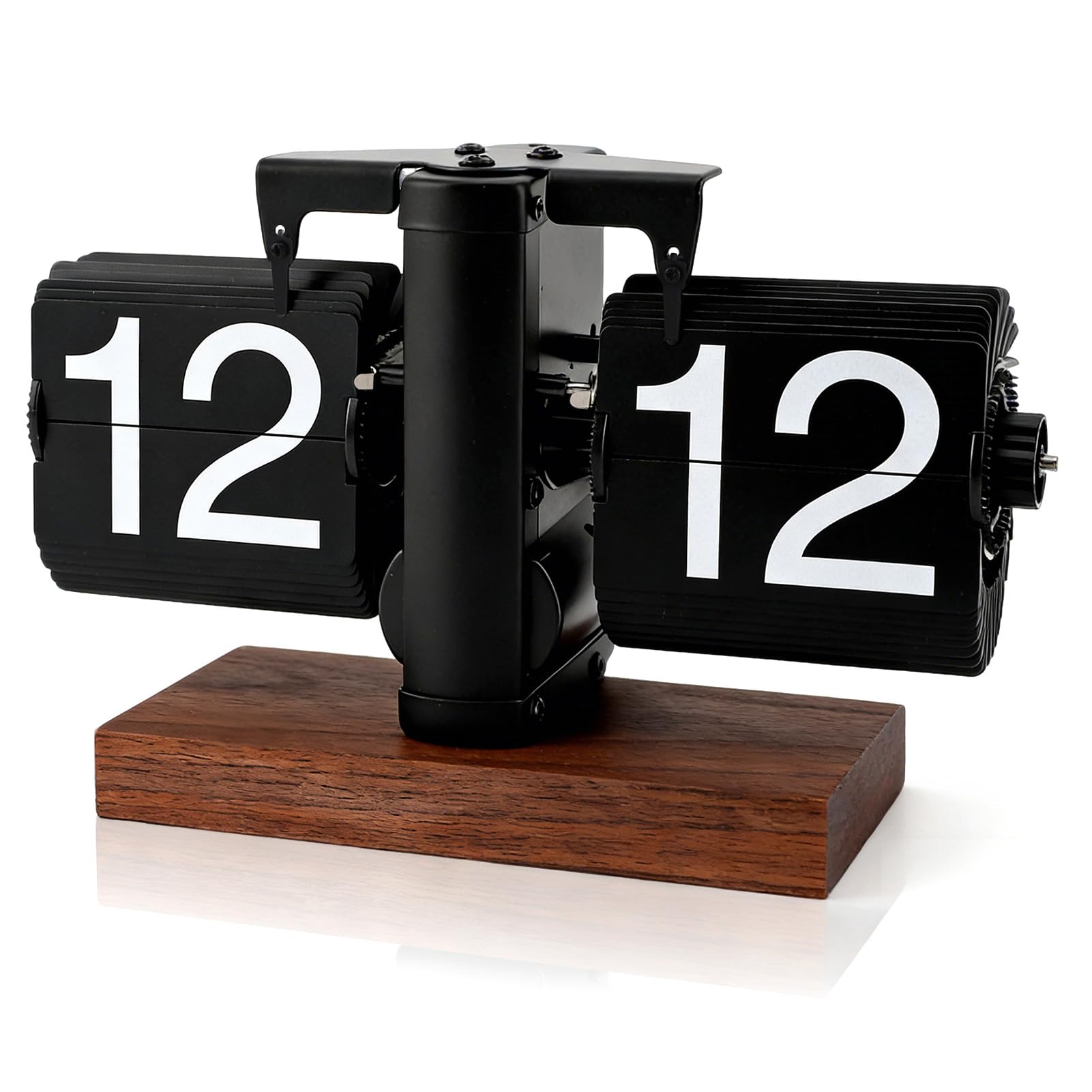 HERCHR Orologio da Tavolo Digitale retrò con quadrante Ribaltabile, Orologio da Tavolo con quadrante Ribaltabile Automatico e Base in Noce Nero, Alimentato a Batteria