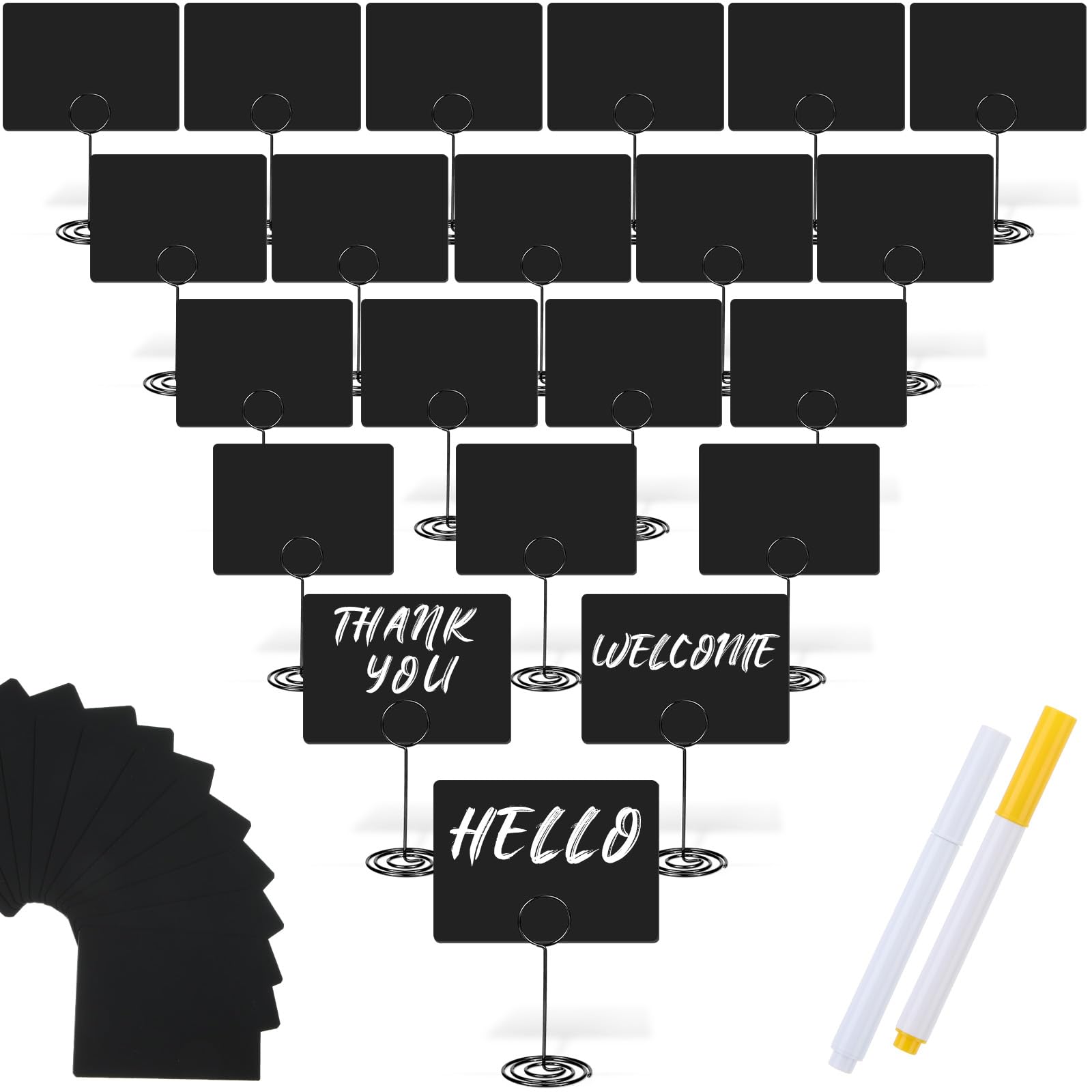 Mini Chalkboard Sign with 8. 7 Inch Metal Stand, 4" x 3" Small Chalkboard Label and 2 Marker Pens, Food Sign Buffet Rectangle Blackboard Message Board