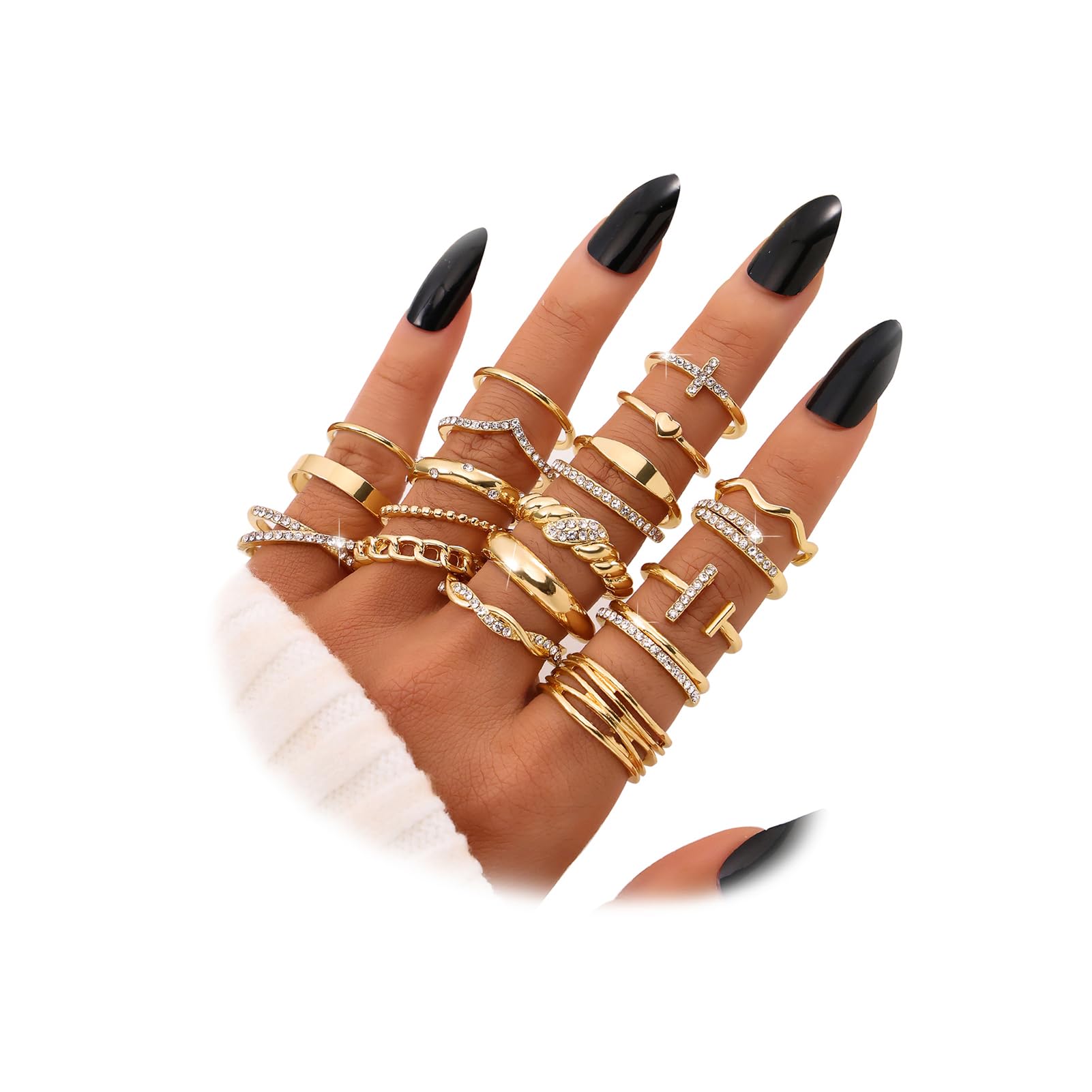 Golden Silvery Black Kunckle Rings Set for Women, Dainty Simple Trendy Cute Stackable Finger Rings Pack, Perfect for Stacking Layering on Thumb and Knuckle, Mixed Size, Jewelry Gift