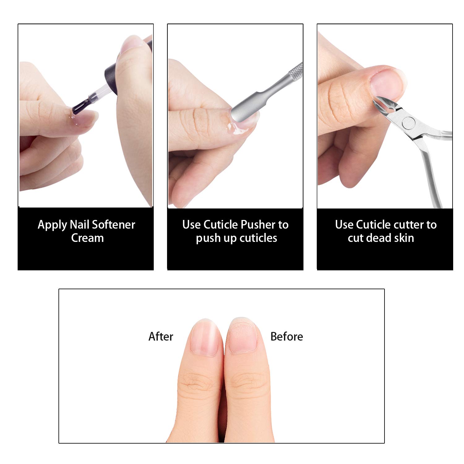 Cuticle Nipper with Cuticle Pusher - Cuticle Trimmer Cutter Clipper ECBASKET Dead Skin Remover Scissor Plier Durable Manicure Pedicure Tools for Fingernails and Toenails Silvery