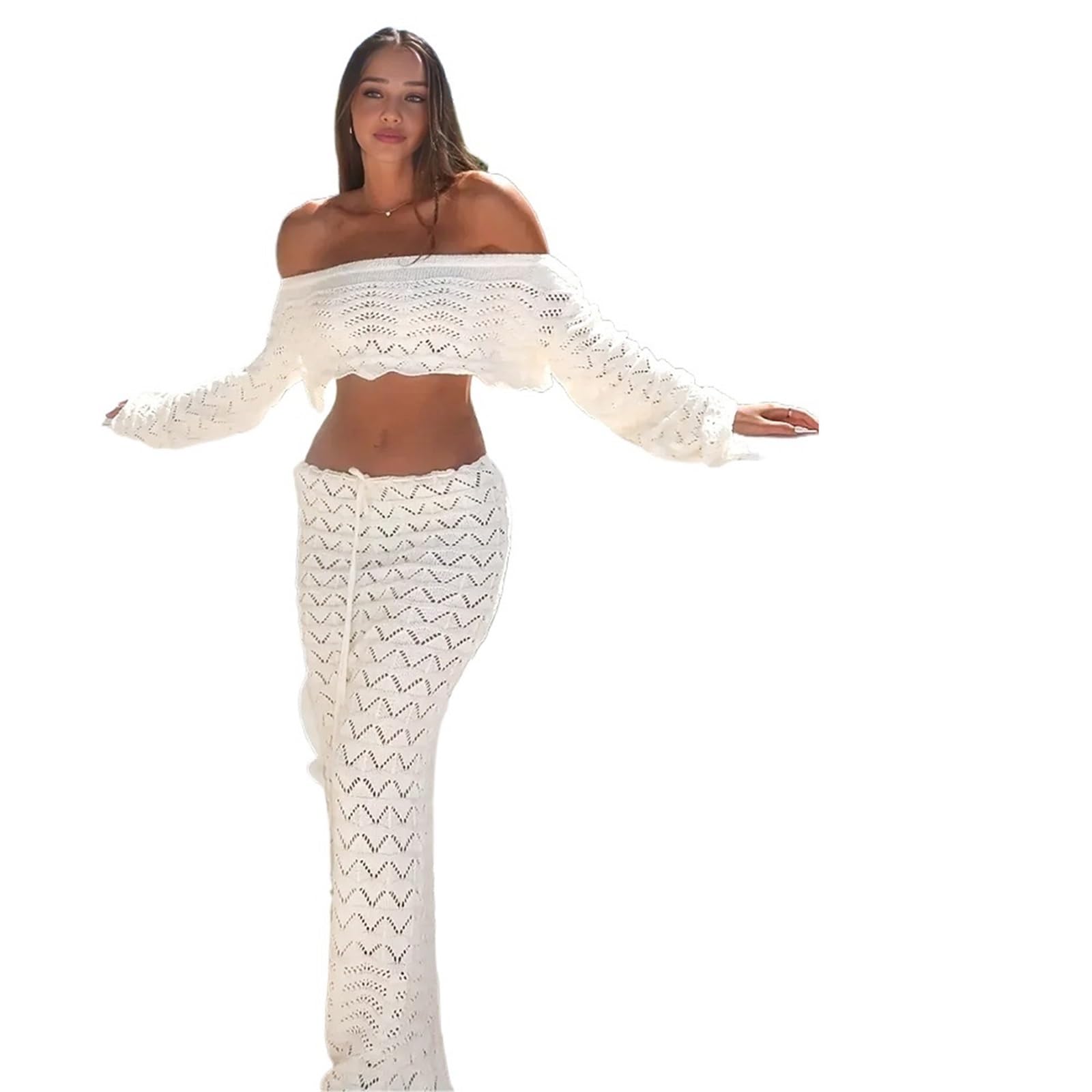 Copri Costume Mare Donna Copricostume bikini manica lunga top corto coulisse gonna corta spiaggia donna costume da bagno estivo