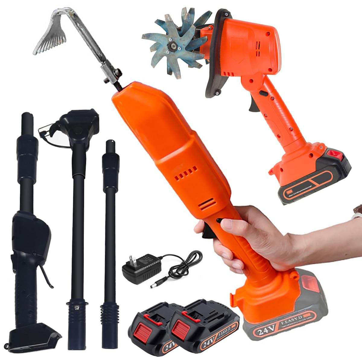 Eiwitany Cordless Tiller Cultivator, Handheld Electric Garden Rotavator, Electric Garden Hoe for Farm, Yard, Lawn Soil Cultivation