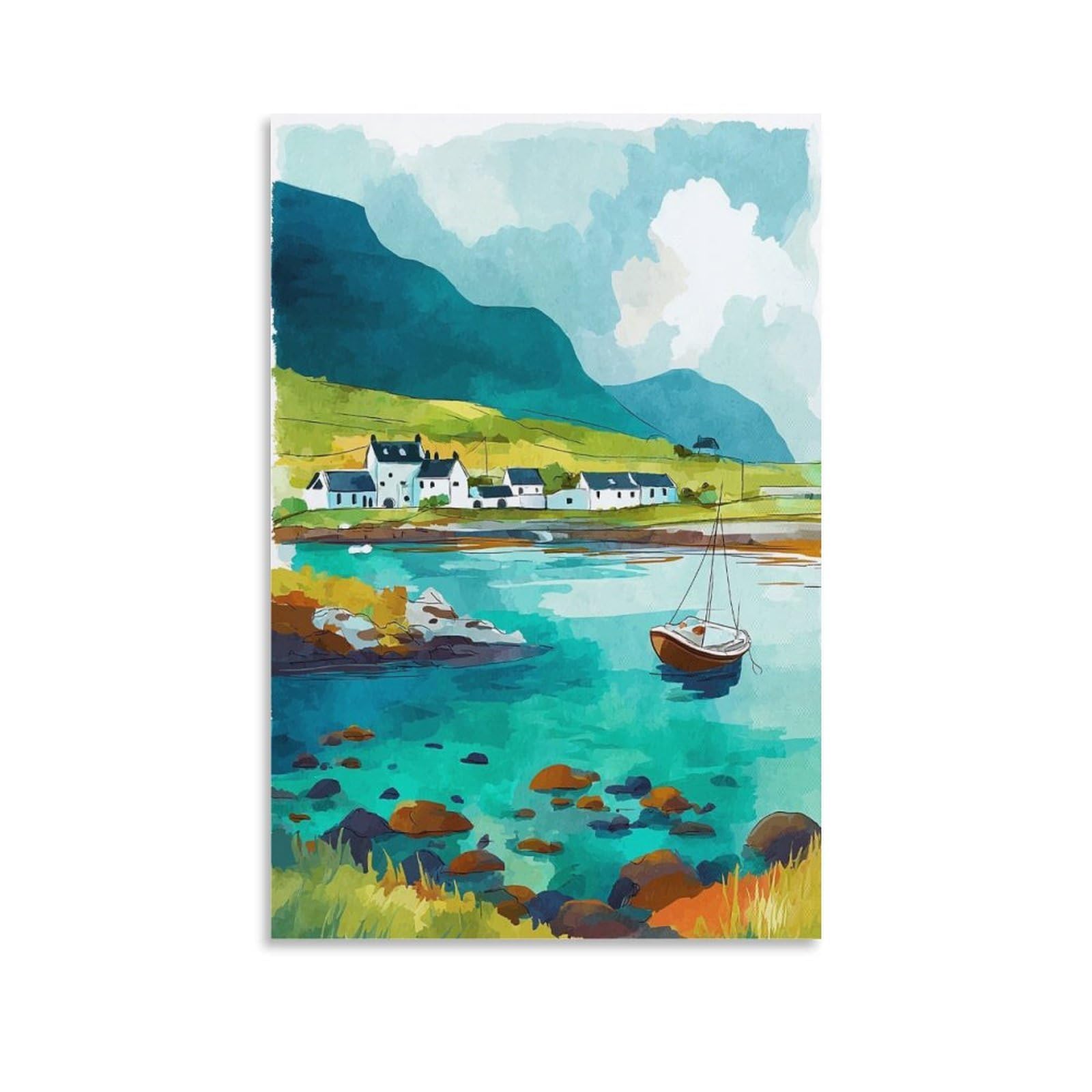 CTZIKWW Isle of Islay Scotland 20x30inch(50x75cm) Vintage Watercolor Canvas Wall Art
