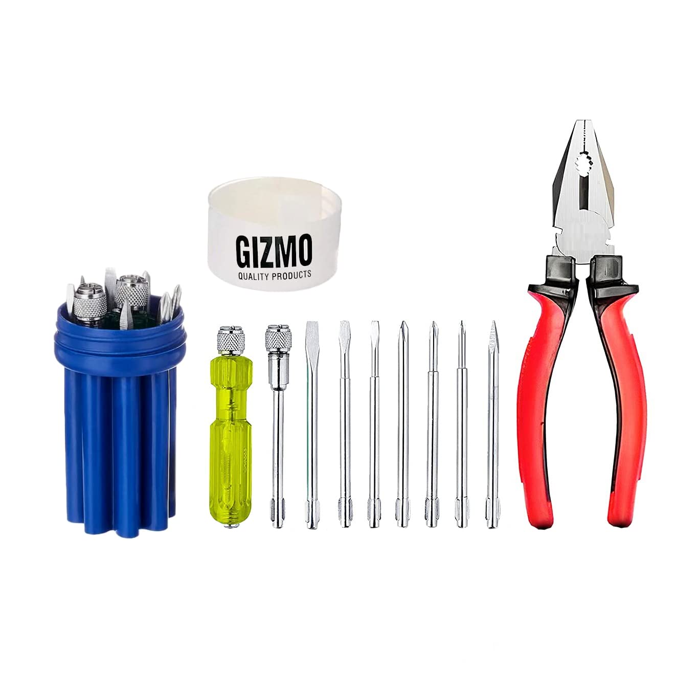 GIZMO Hand Tool Kit 10 Pieces With 8 Pieces Screwdriver & Lineman Plier| Industrial & Plumber Hand Tools Kit | Tools For Electronic Repair | Hardware Tools For Home Use | Combination Cutting Plier