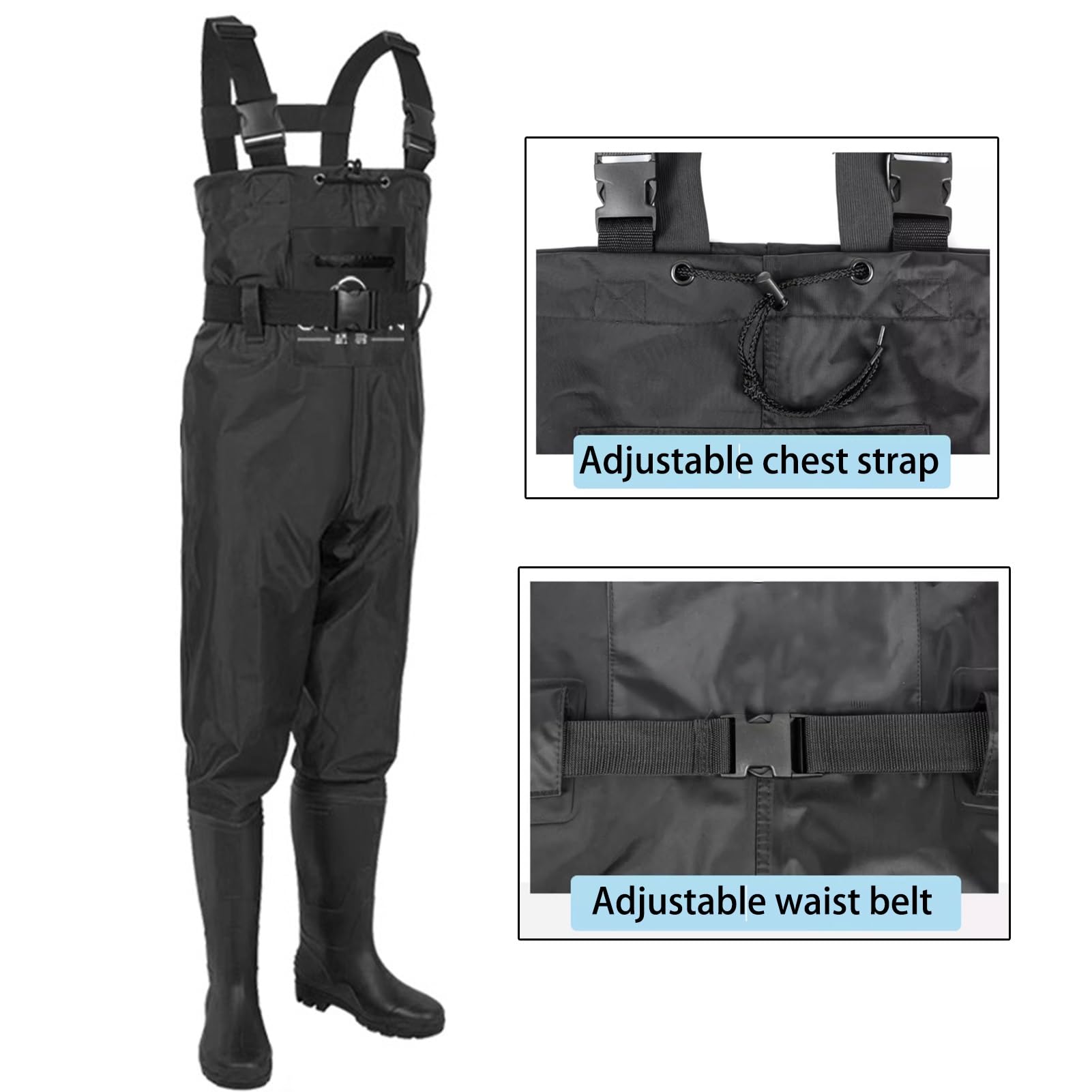 Watstiefel Herren-Wathose mit wasserdichten Stiefeln, verstellbarer Hüftgurt und Rücken