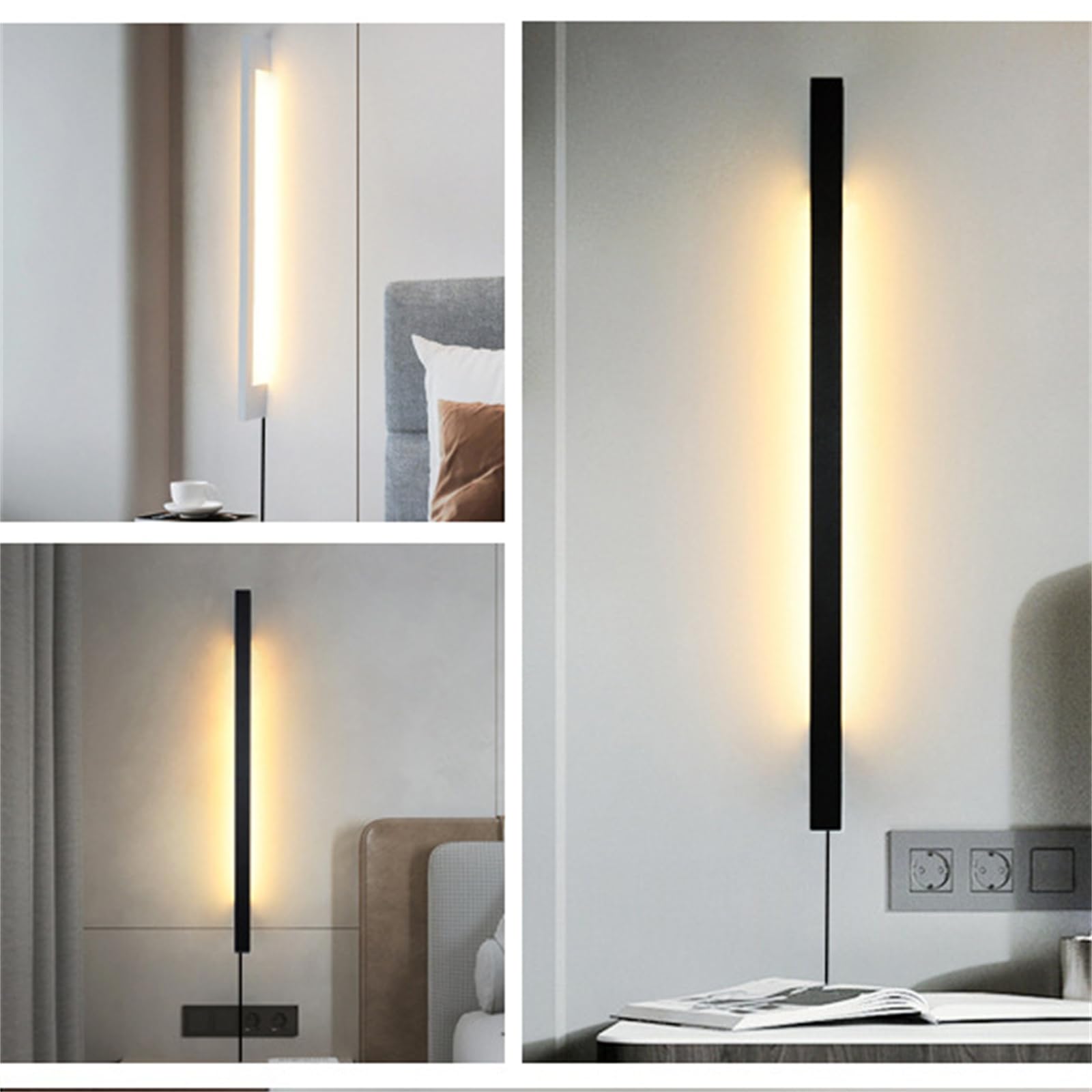 Wandleuchte Dimmbare Innen LED Wandlampe mit Fernbedienung 10-100% Einstellbar Wandbeleuchtung mit Schalter und Stecker Wandleuchte Schlafzimmer Wohnzimmer Treppenhaus Kinderzimmer (Schwarz,80CM)