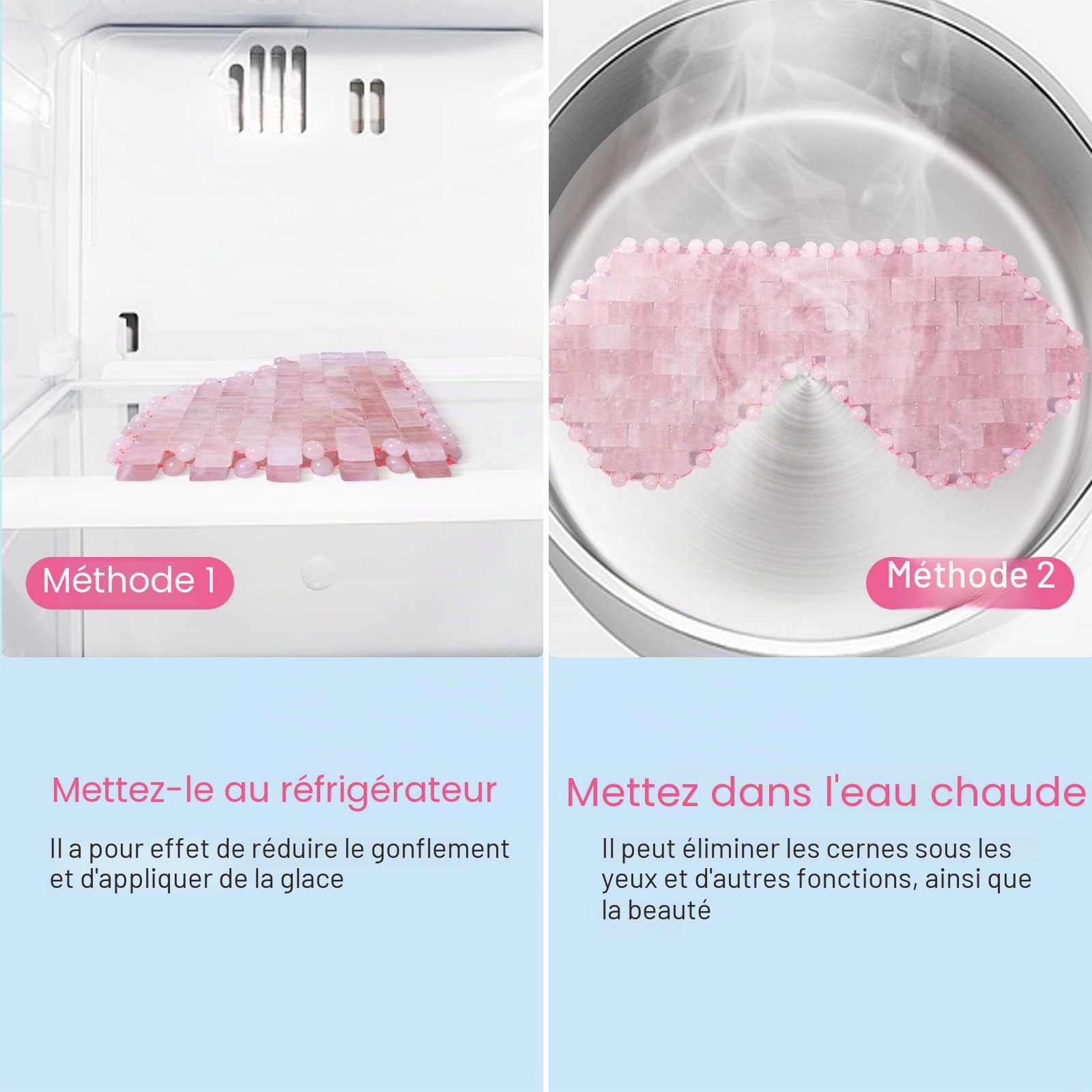 gemshan Masque de sommeil en cristal naturel pour les yeux en jade rose, élimine les rides, les gonflements, les maux de tête et les migraines (#2-quartz rose)