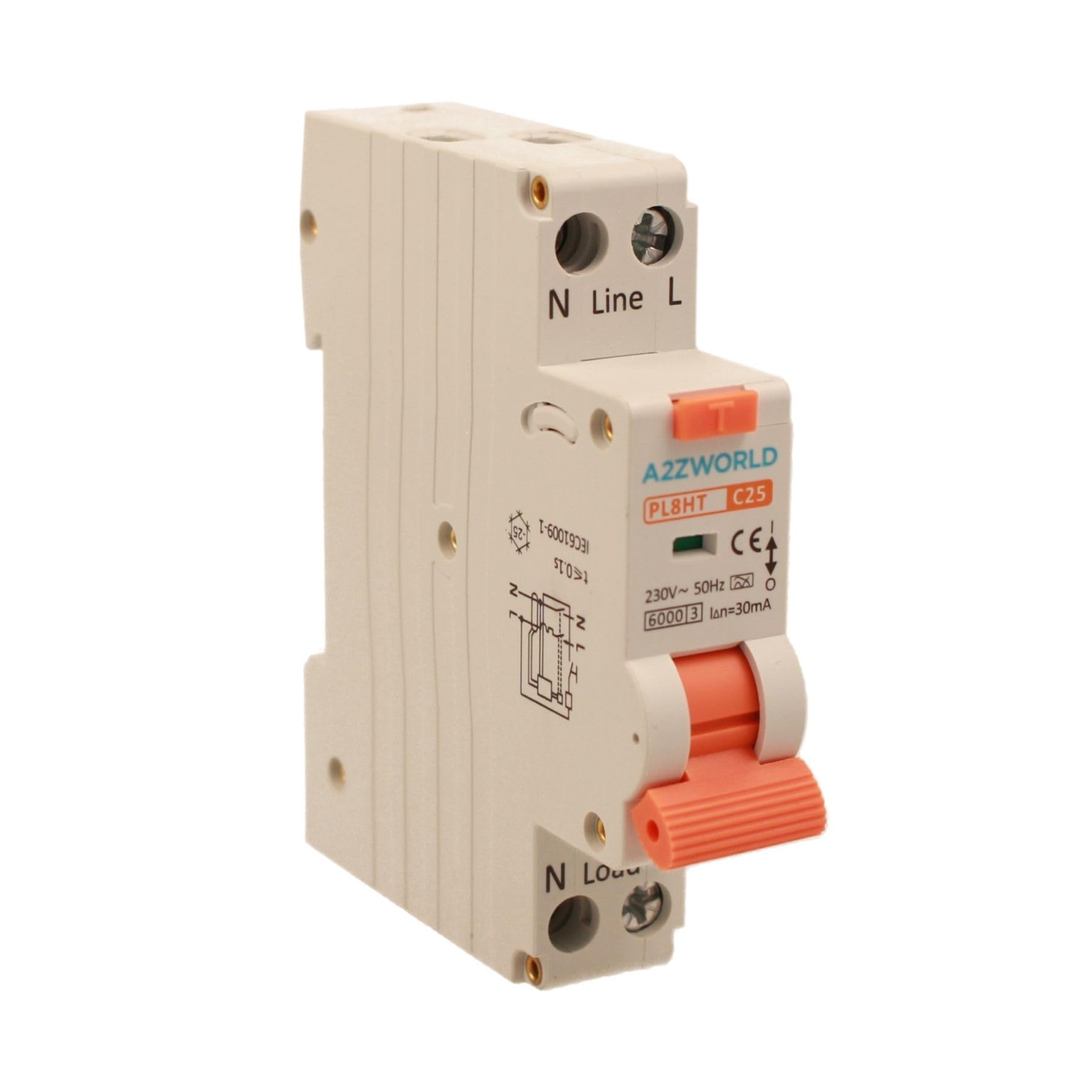 Magnetothermischer Differentialschalter 1 Modul Typ A, 25A C25, RCBO Slim 1P+N 6kA 30mA 220V, Kurve C, Serie PL8HT Professional
