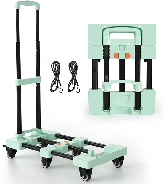 Voipvvii Folding Hand Truck 500lbs, Portable Heavy-Duty Dolly Cart, 6 Wheels, Collapsible, Green, Ideal for Travel and More