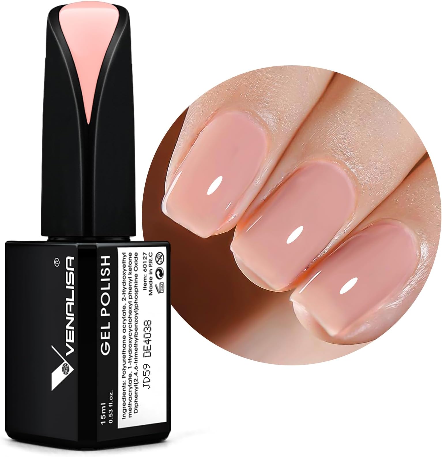 VENALISA 15ml Jelly Pink Gel Nail Polish, Neutral Jelly Nude Pink Gel Polish Sheer Pink Translucent Color Soak Off UV LED Nail Gel Polish Nail Art Starter Manicure Salon DIY at Home, 0.53 OZ