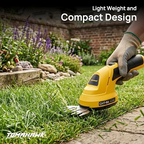 Image of TOMAHAWK CHT-8A Cordless Grass & Shrub Trimmer 3.7V | Lightweight Garden Shears | Tool-Free Blade Change | USB Rechargeable Battery | Handheld Hedge & Grass Cutter | Wire Less