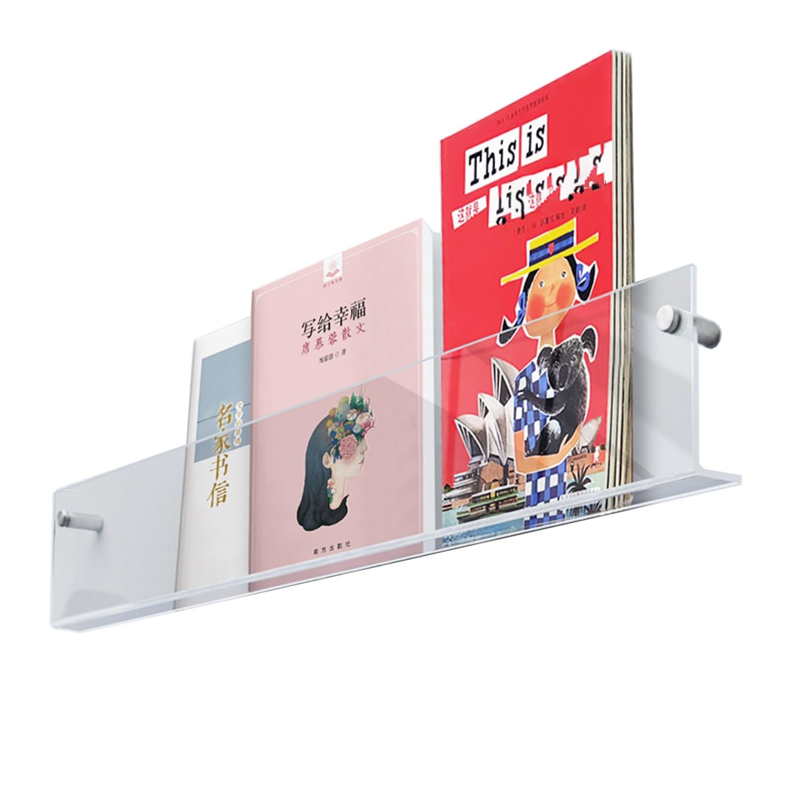 CGCSYZ Wall Acrylic Magazine Rack Holder, Transparent/Orange/Blue/Brown Modern Magazine Storage Holder, Home Commercial Brochure Display Stand (Clear 80cm(31 1/2)