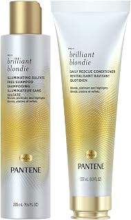 Pantene Sulfate Free Shampoo and Conditioner Set for Blonde Color Treated, Platinum and Highlighted Hair, Brilliant Blondie (522 mL Total)