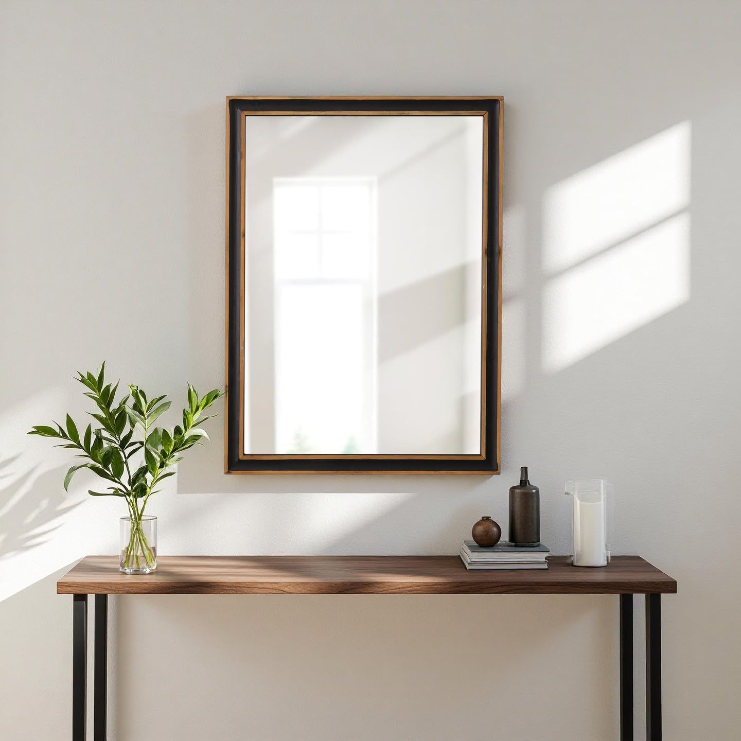Farmhouse Black Bathroom Mirror 30 X 22 Inch, Hanging Wood Framed Rectangle Rustic Mirrors for Wall Decor Living Room Entryway Bedroom Hallway Dining Room, Horizontal or Vertical