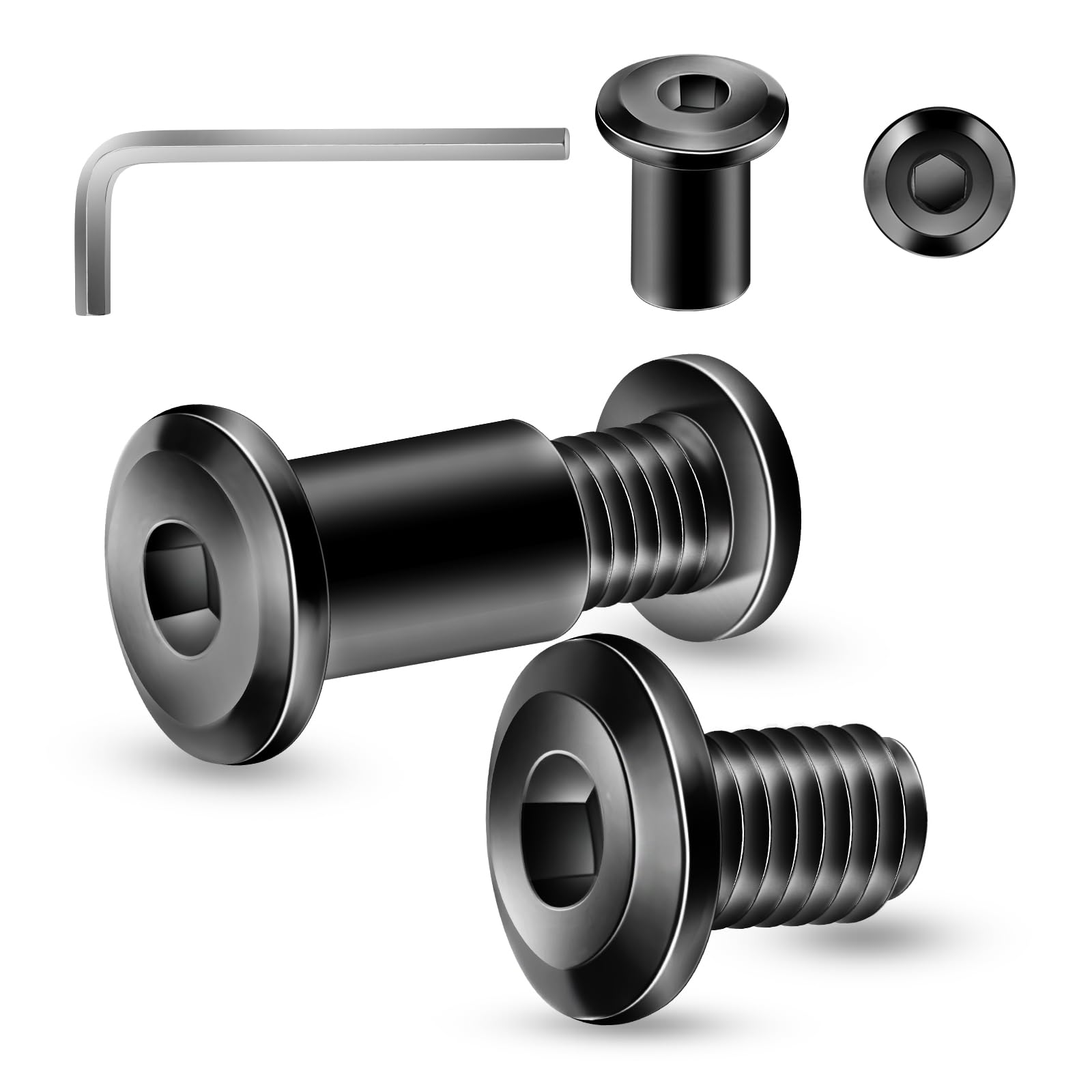 Photo 1 of 1/4-20 x 1/2" 10Pcs Flat Head Hex Socket Cap Screws Bolts Barrel Nuts Kit, 304 Stainless Steel 18-8, Full Thread, Black Oxide by SG TZH (with Hex Spanner)