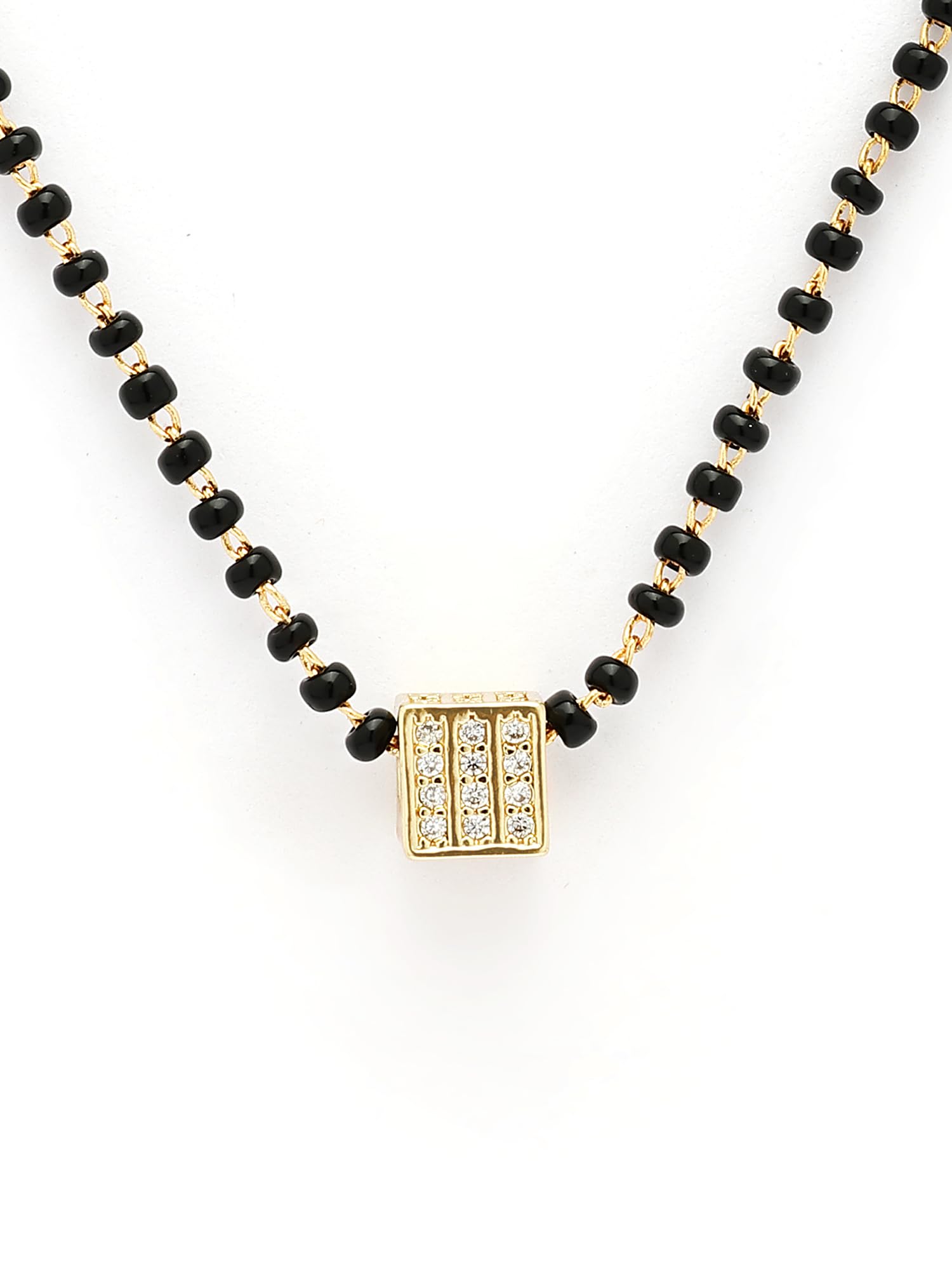 Bohey Traditional Gold-Toned Square American Diamond Mangalsutra for Women