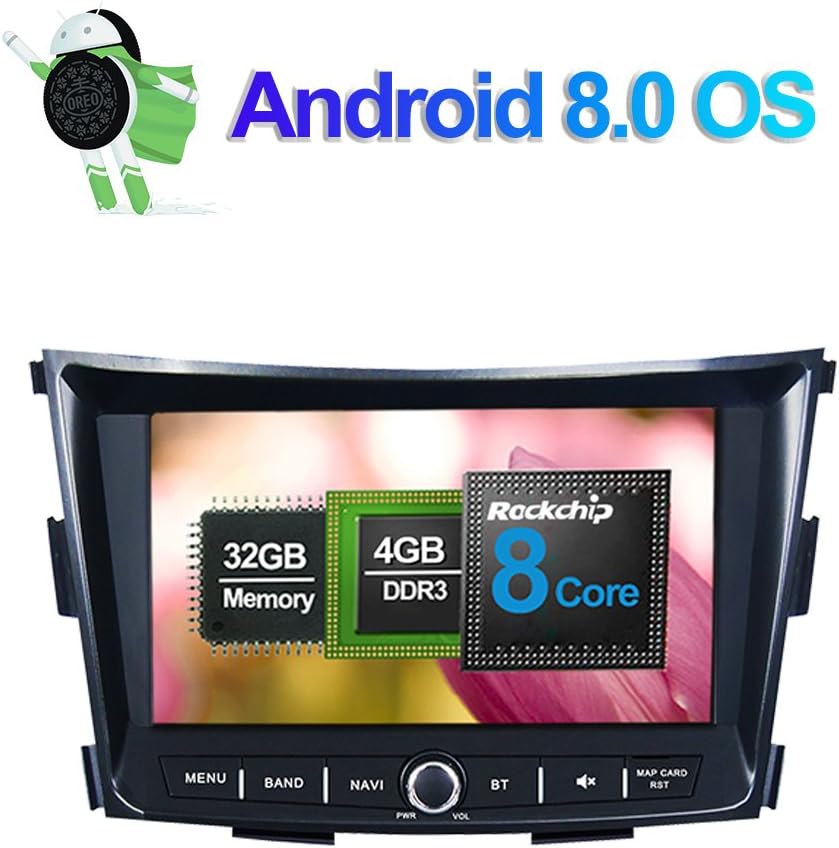 8 Inch Android 8.0 Octa Core Car Radio Stereo Multimedia Player for Ssangyong Tivoli 2015- with Touch Screen Bluetooth GPS Navigation support AM/FM/RDS Video Output Phone Link 1080P Video Camera In