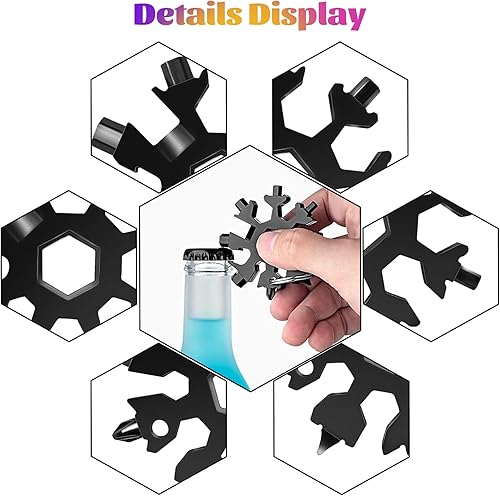 Miniatura 4 de Regalos multiherramienta de copo de nieve 18 en 1 para hombres, paquete de 9 copos de nieve de acero inoxidable, multiherramienta, regalos para