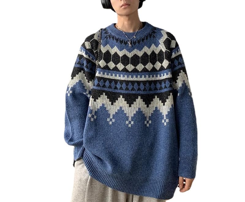 CYee Grunge Grandpa Sweater for Men Aesthetic Graphic Pullover Y2k Acubi Long Sleeve Sweatshirt Preppy Emo Alt Clothing