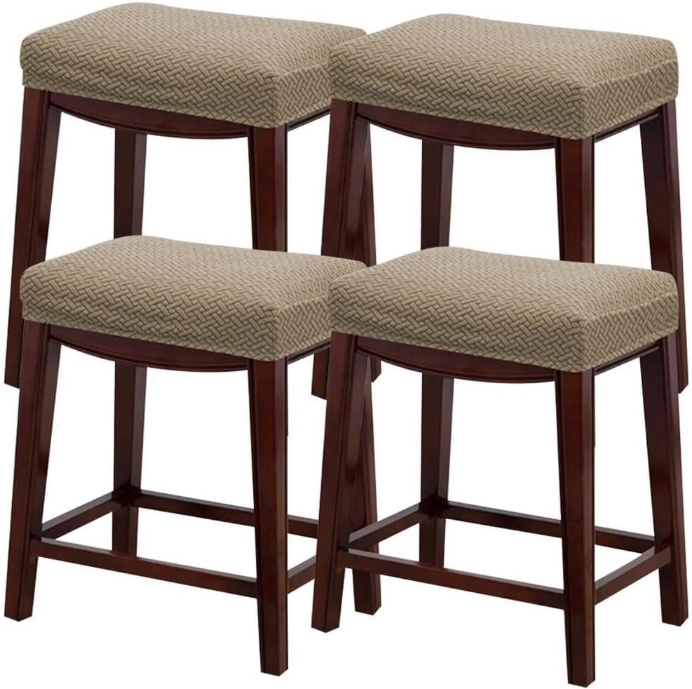 Stool Covers Rectangle 2/4 Pack, Stretch Rectangle Bar Stool Covers Elastic Vanity Stool Cover Chair Seat Slipcover Counter Stool Covers Saddle Seat Cover For Wooden Metal Bench(Brown,Set of 4)